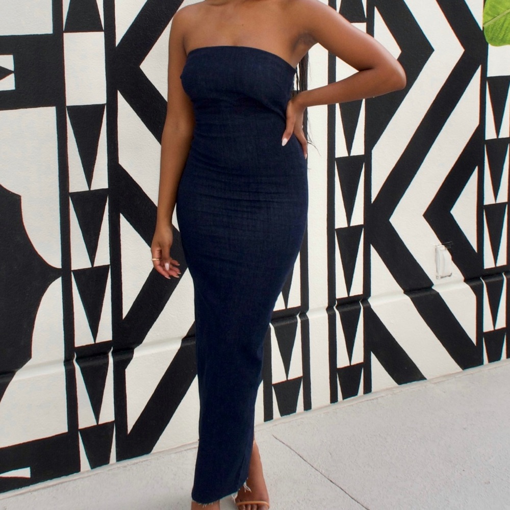 Zara Denim Strapless Maxi Dress